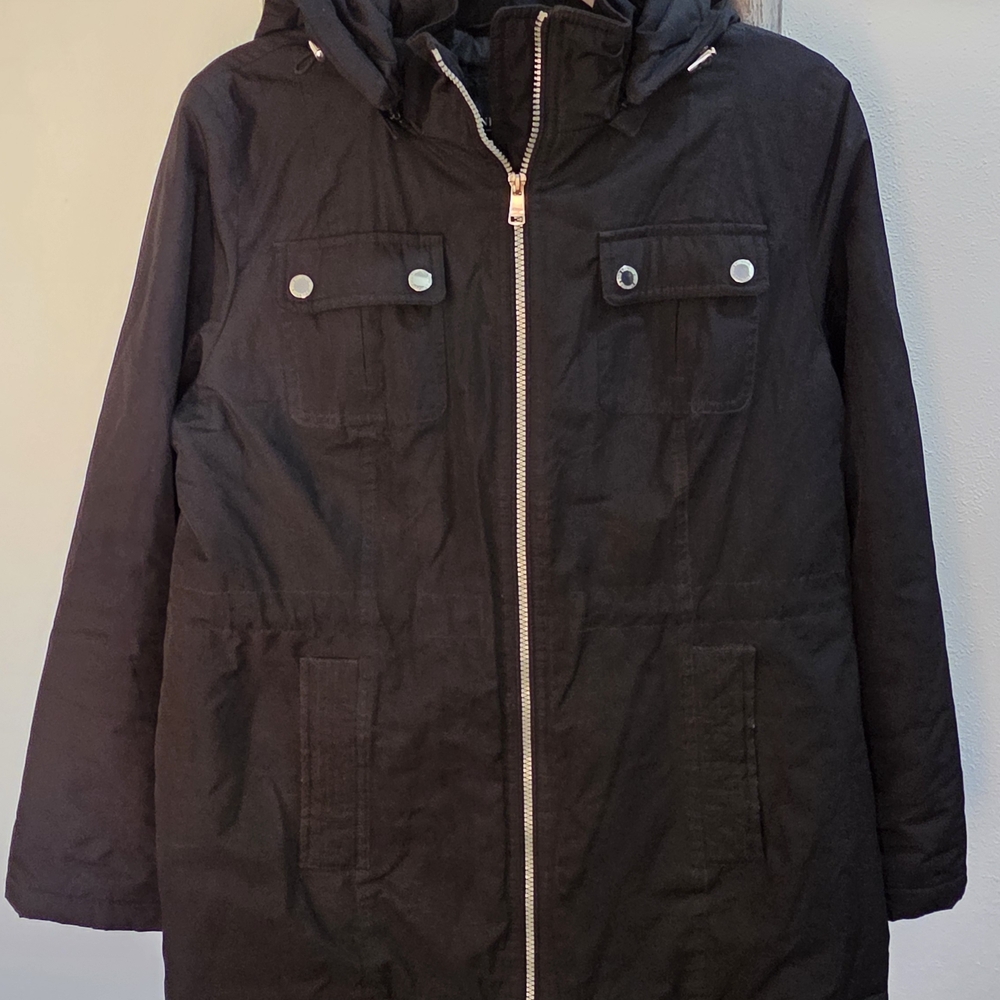 Black Insulated London Fog Jacket With Detachable Hood